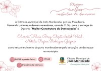 Câmara Municipal de Monlevade homenageia mulheres com diploma “Mulher Construtora da Democracia”