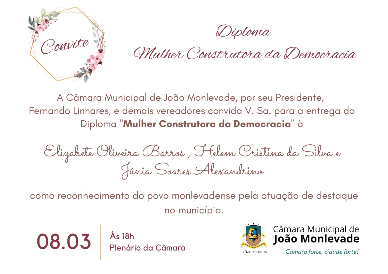 Mulheres serão homenageadas pela Câmara de João Monlevade